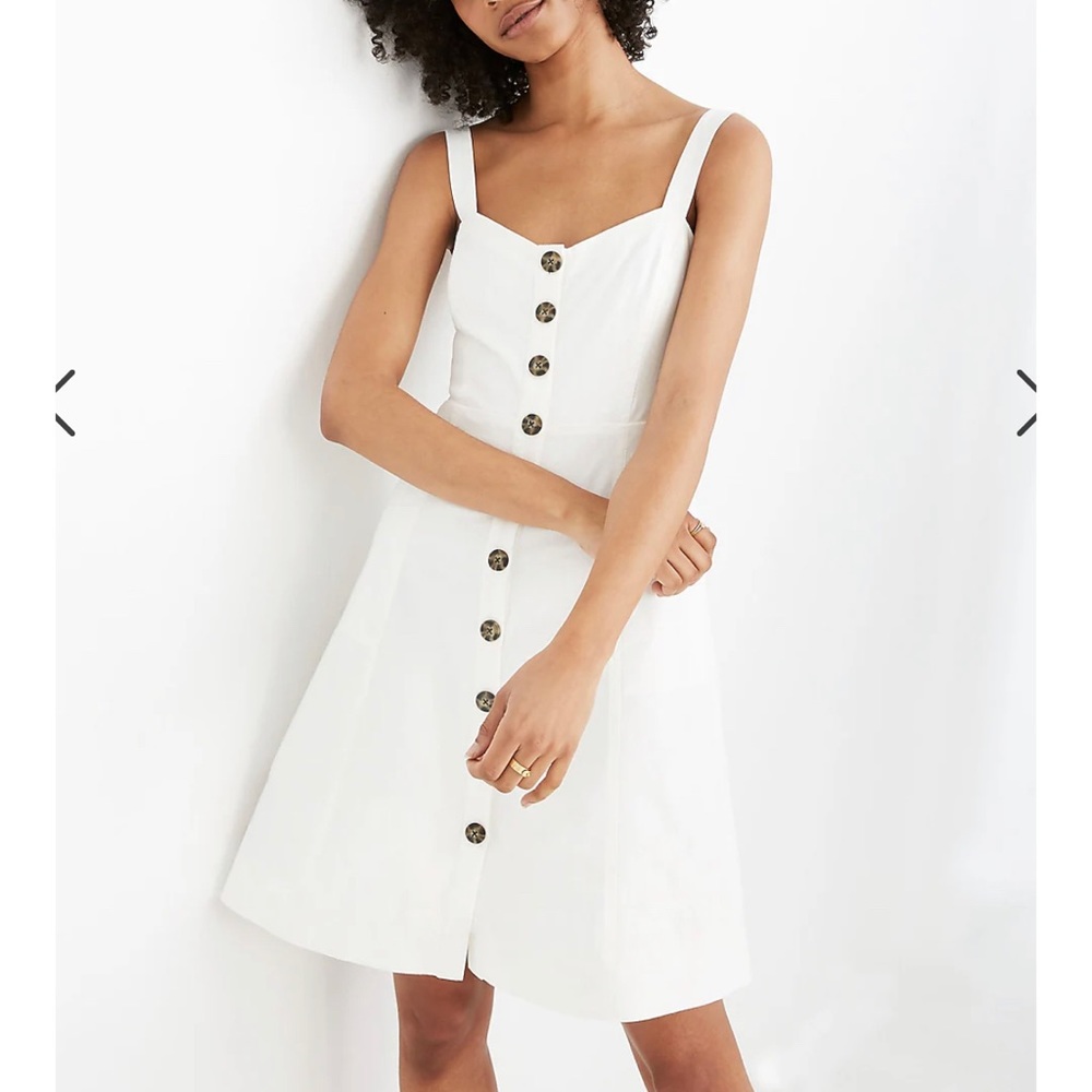Madewell White Button Down Linen-Blend Tank Dress